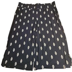 Penningtons Black Paisley Print Wide Leg Crop Pants Smocked Waist Plus Size 2X